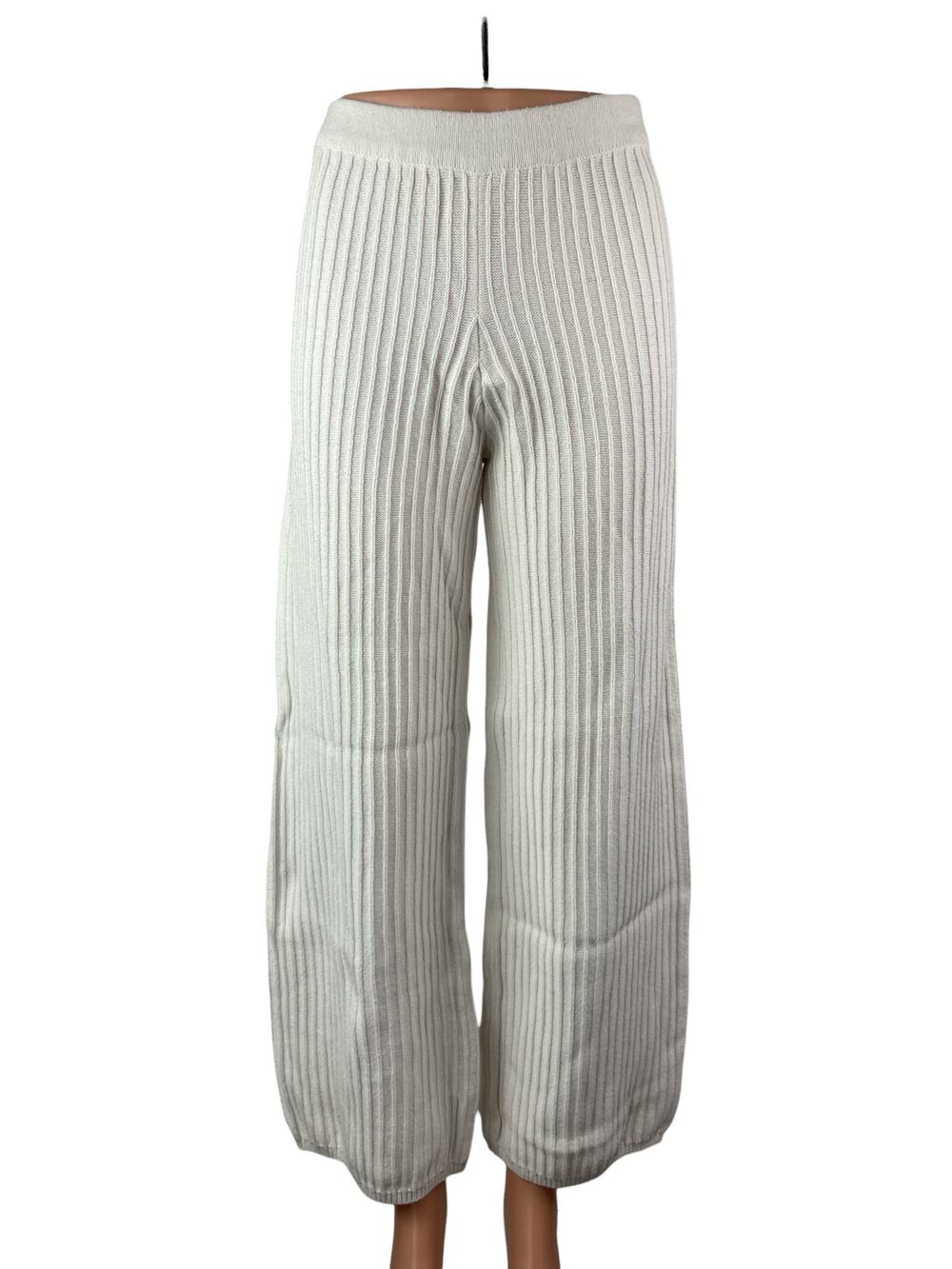 Glassons Women's White Ribbed Knit High Rise Wide Leg Trousers Pants Size XS